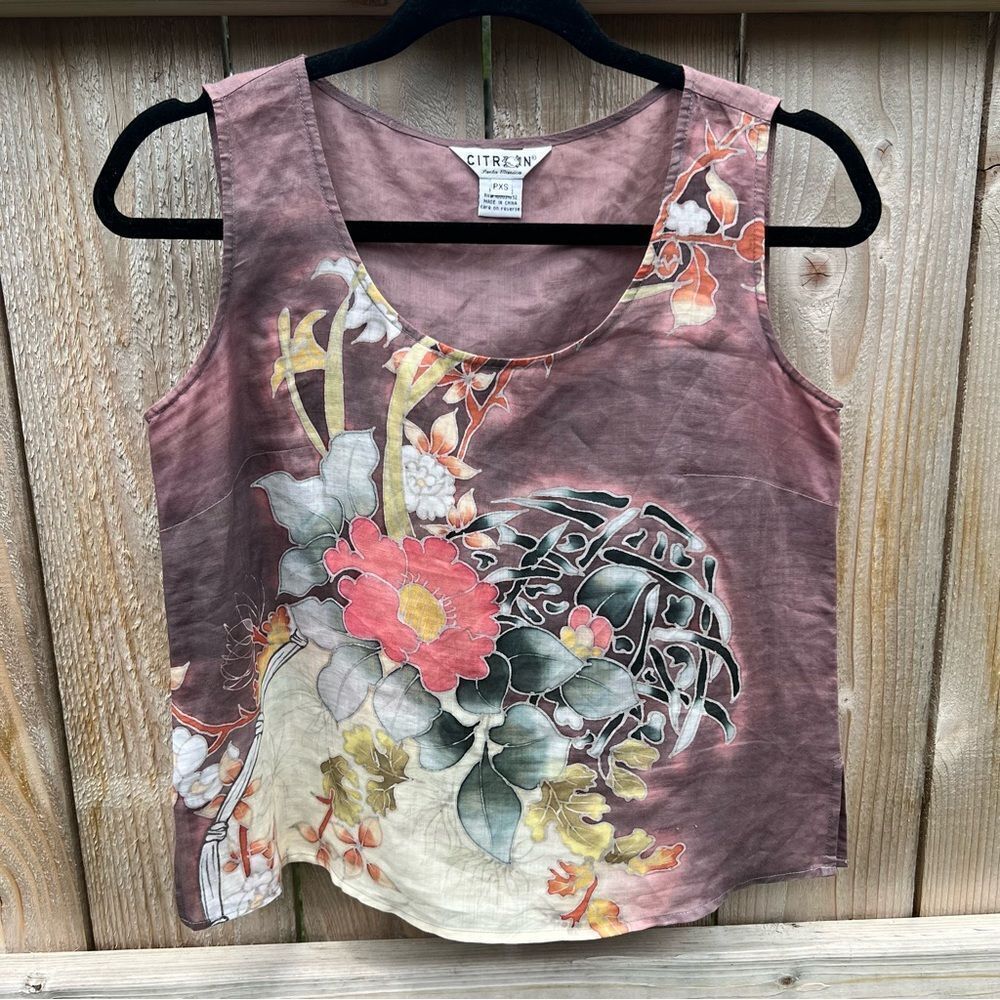 CITRON  Sleeveless Floral Tank Top One of a Kind Artwork Top size XSP